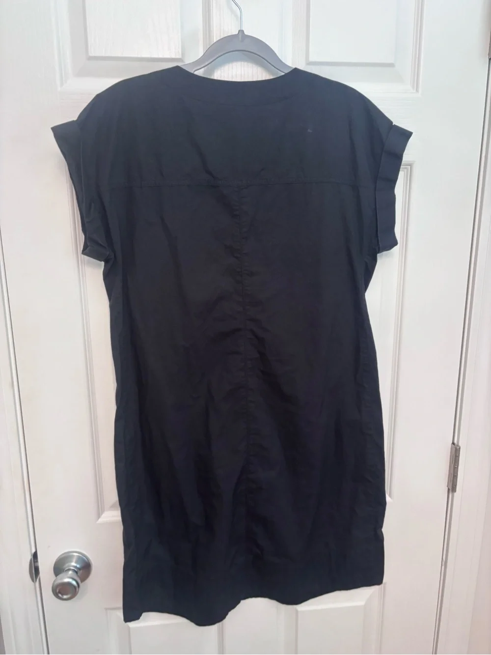 J Crew black short sleeved lace up dress.